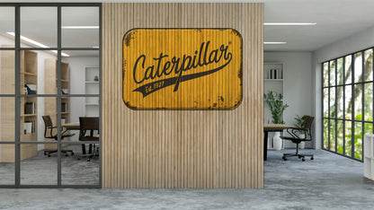 Vintage Caterpillar Athletic Graphic on Wood Wall Covering