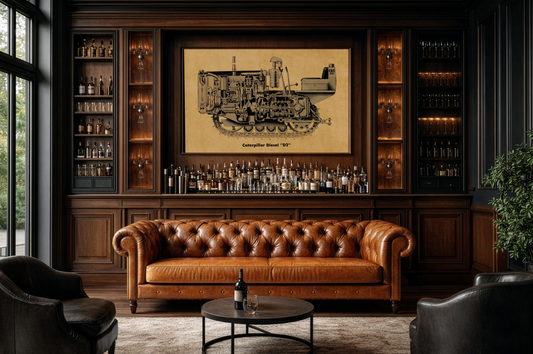 Vintage Caterpillar CAT HOLT Cutaway Crawler Drawing Art on Canvas