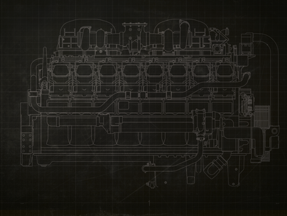Machine Engine Schematic Drawing Pair - Framed Wall Art on Canvas
