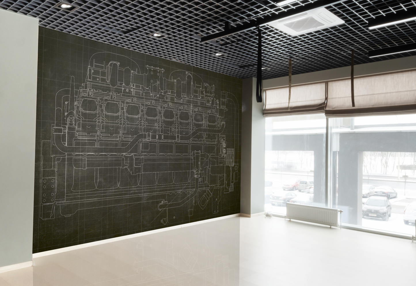 Powertrain Side View Schematic Drawing | Wallcovering