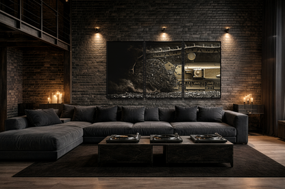 Dramatic Undercarraige Track Triptych | Framed Canvas Wal Art