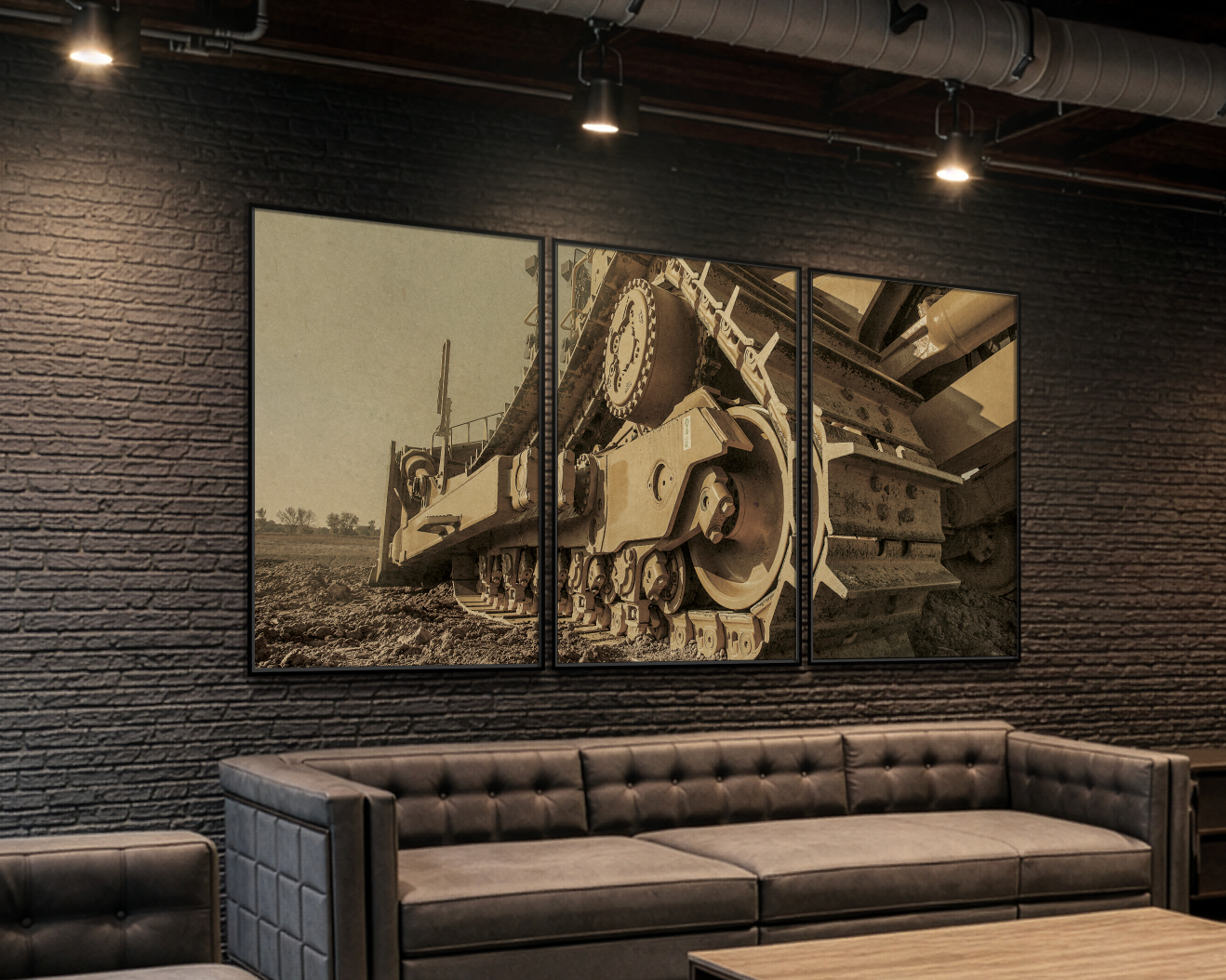 Epic D8 Dozer Track Triptych, Gold Tone | Wall Art on Canvas | Unframed