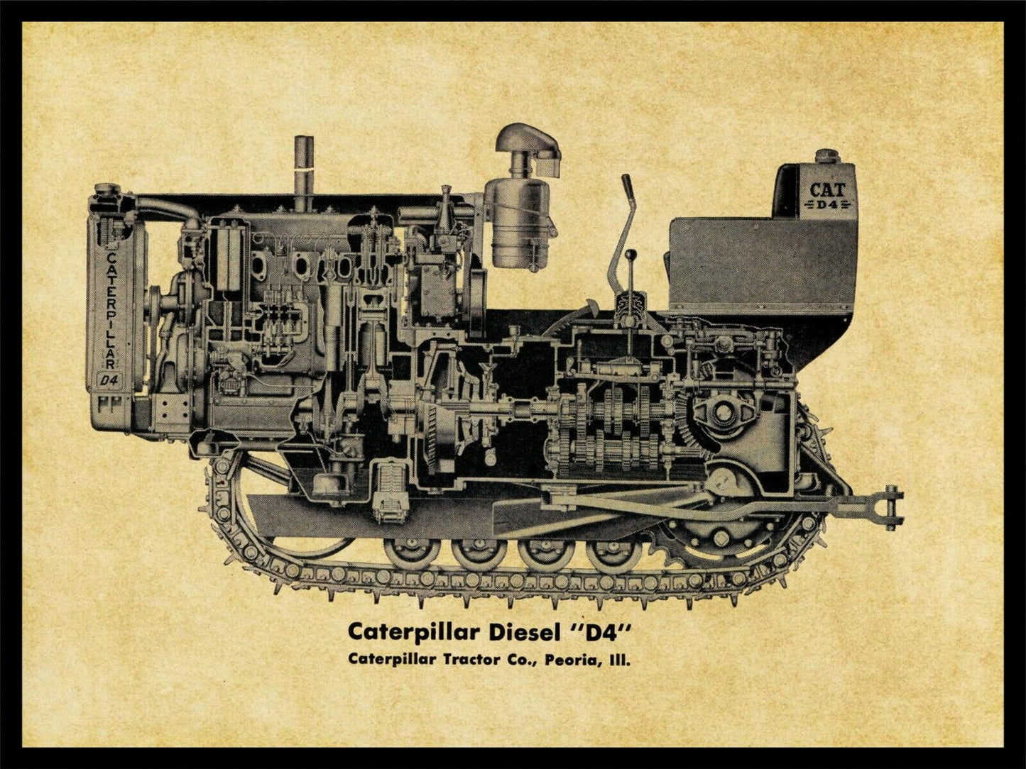 Vintage HOLT Cutaway Crawler Drawing |Framed Art on Canvas