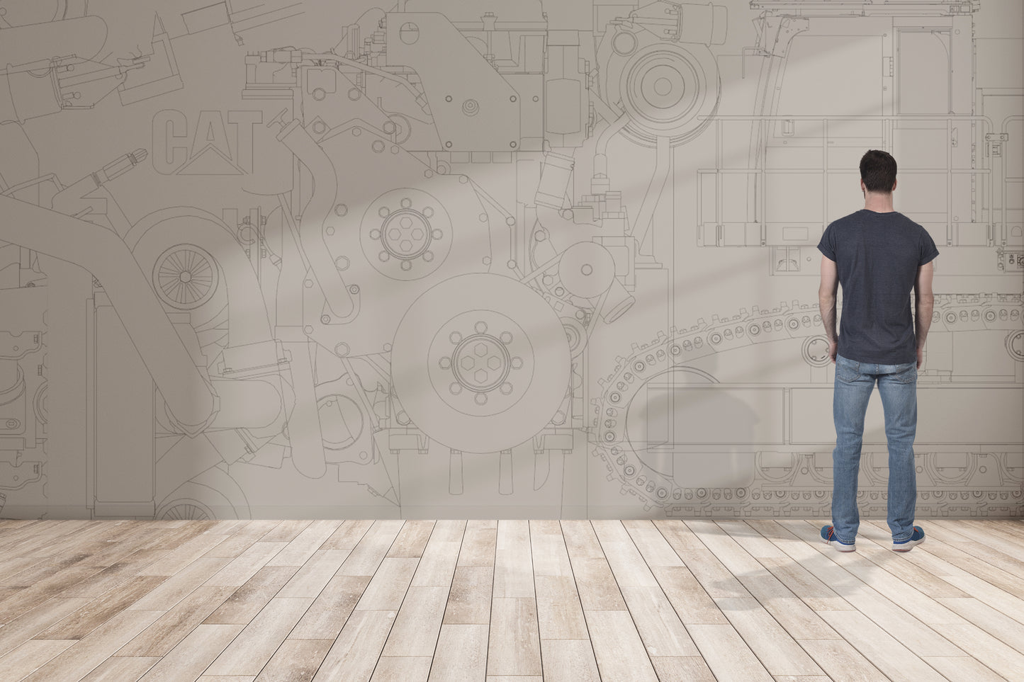 Excavator Schematic Drawing Mural